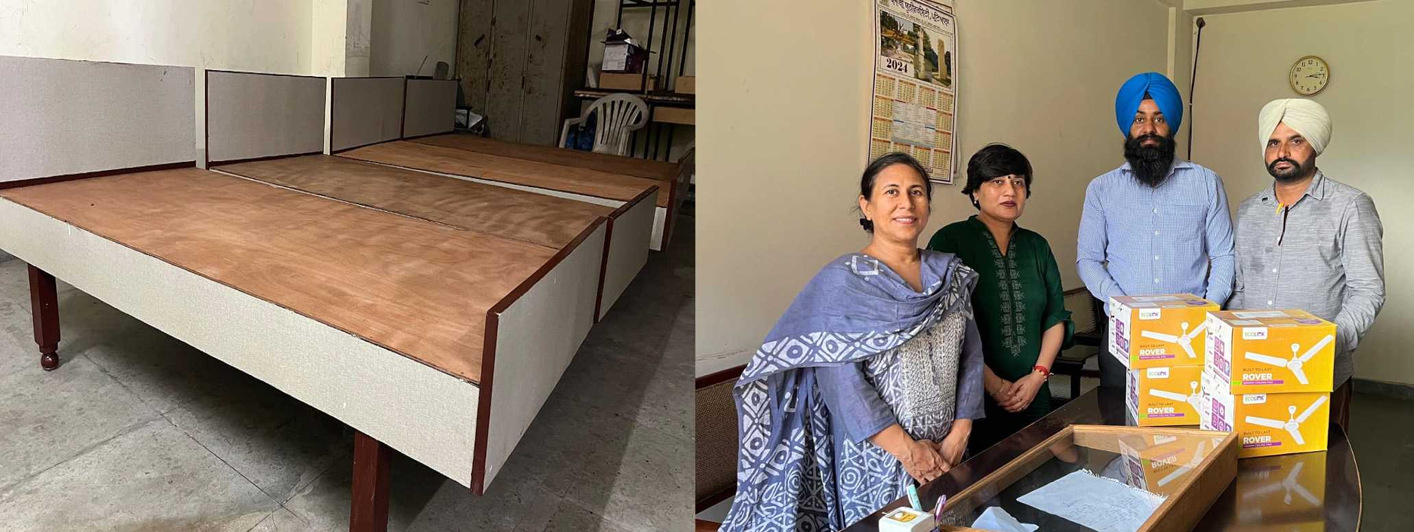 Four beds and four fans were donated by 'Nishkam Aid' organization for the varsity hostel